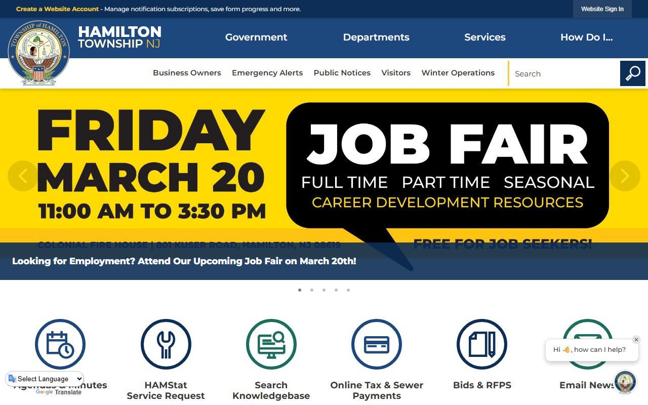 Hamilton Township website 24 hour booking