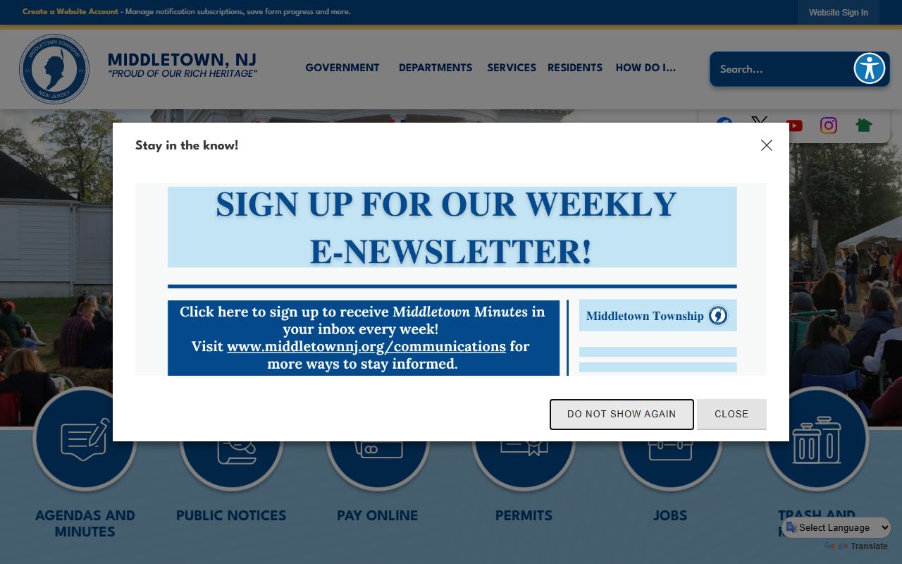Middletown Township website 24 hour booking