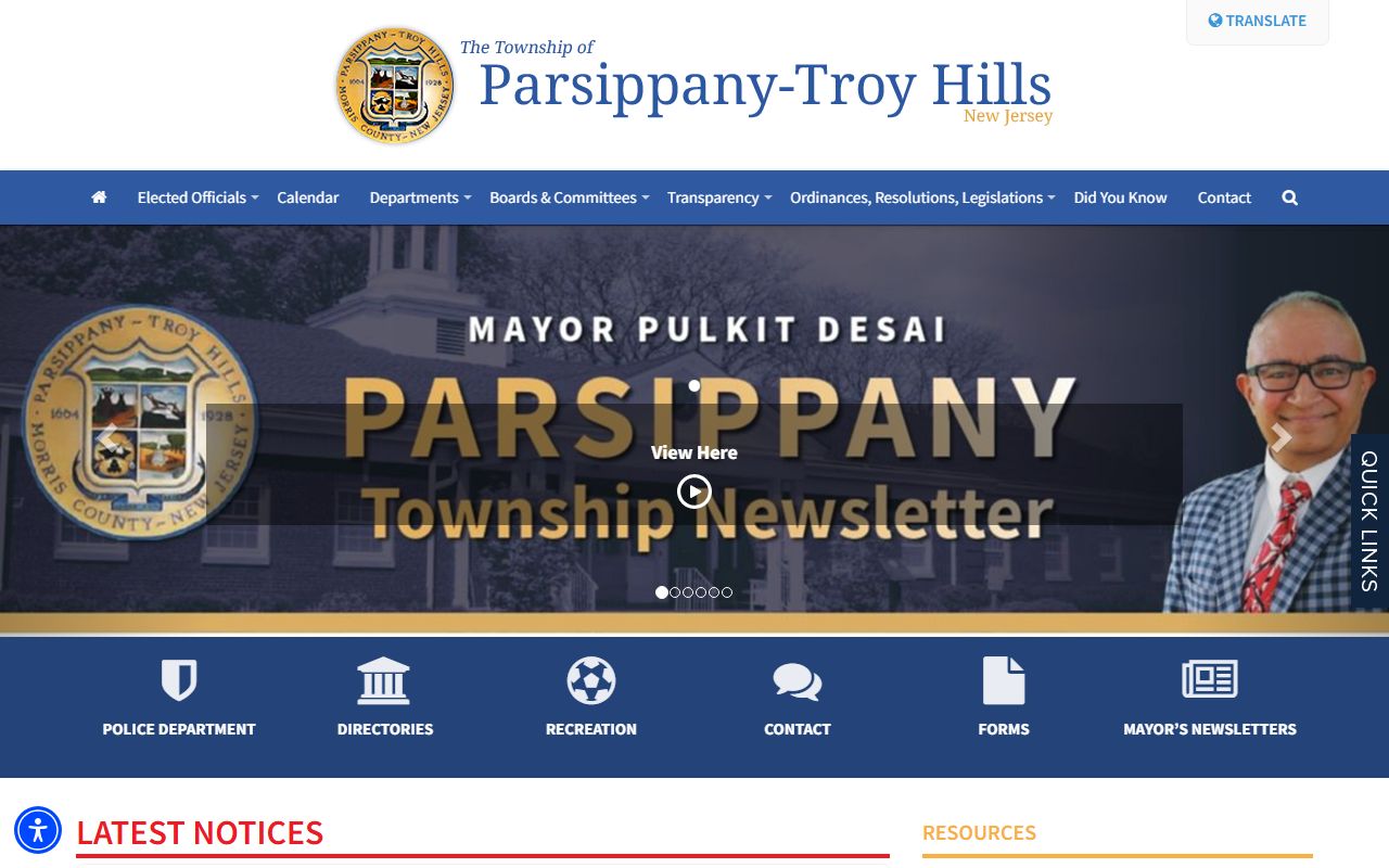 Parsippany-Troy Hills Township website 24 hour booking
