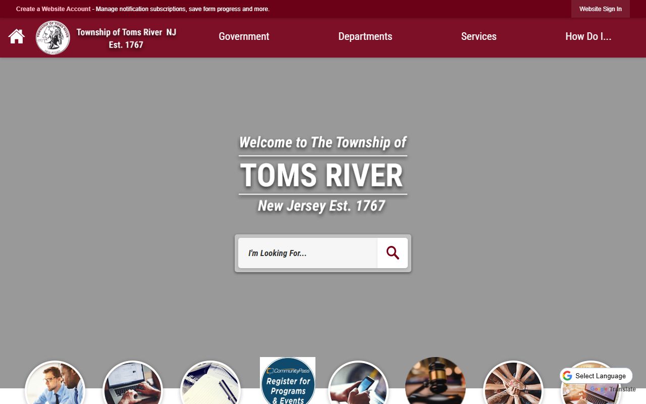 Toms River Township website 24 hour booking