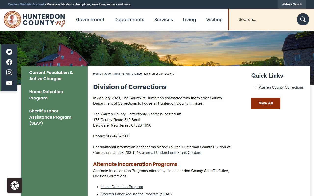Hunterdon County Division of Corrections 24 hour booking