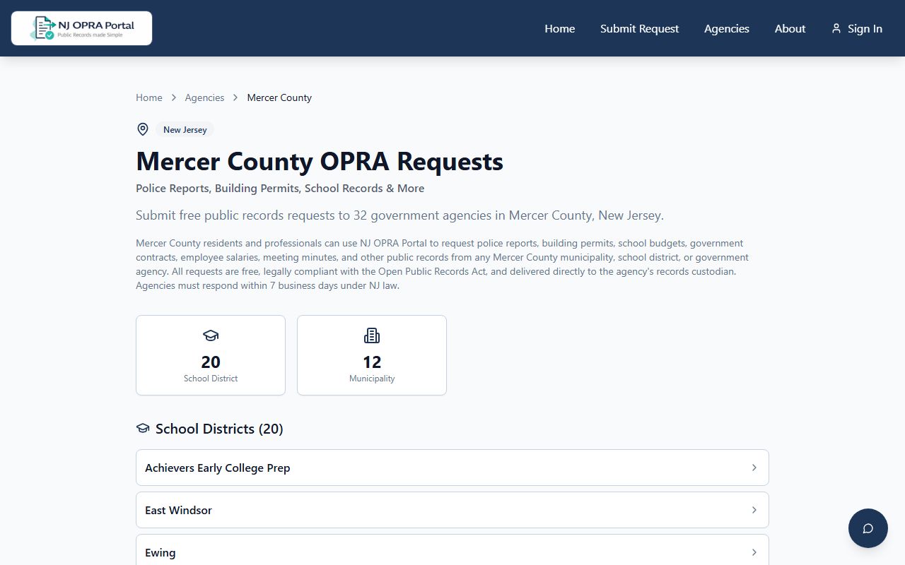 Mercer County OPRA portal 24 hour booking records
