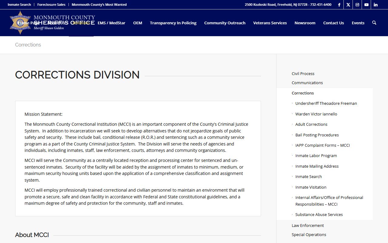 Monmouth County Corrections 24 hour booking records
