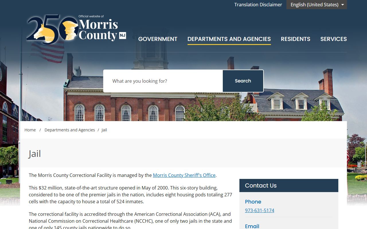 Morris County Correctional Facility 24 hour booking