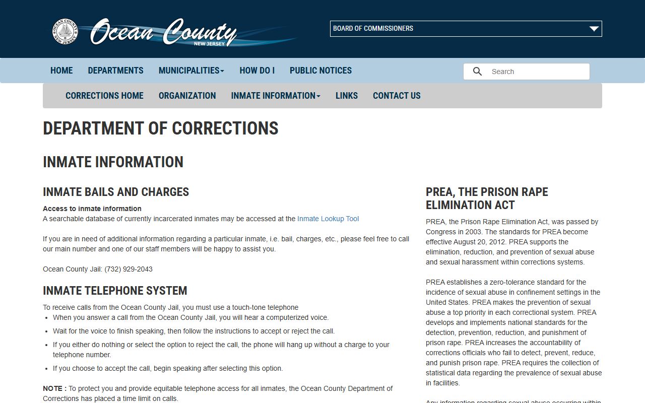 Ocean County inmate information 24 hour booking