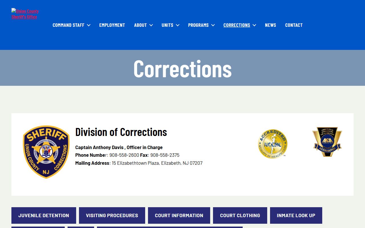 Union County Corrections 24 hour booking